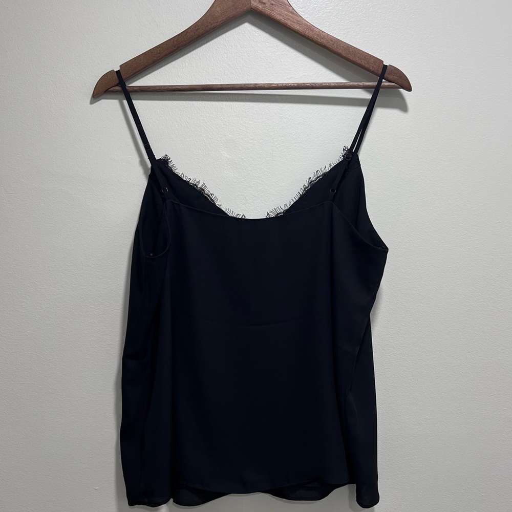 Socialite Black Eyelash Lace Adjustable Spaghetti Strap Camisole, Size Large - Picture 6 of 8